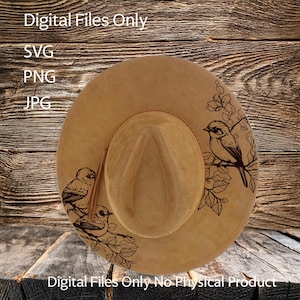 Motifs gravés au laser pour chapeaux - Téléchargement numérique (SVG, PNG, JPG) pour chapeaux de cow-boy et à large bord, WD2039, oiseaux