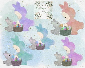 Bunny with child watercolour clipart | Individually saved files | png | hand drawn | sublimation | digital download