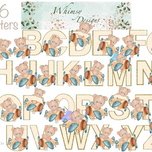 Teddy Bear Plane Alpha Spots with Gold Glitter | Individually saved letters | png | hand drawn | sublimation | digital download