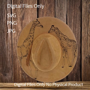 Hat Laser Burning Designs – Digital Download (SVG, PNG, JPG) for Wide Brim & Cowboy Hats, WD2080, Giraffes