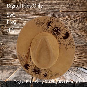 Motifs gravés au laser pour chapeaux - Téléchargement numérique (SVG, PNG, JPG) pour chapeaux de cow-boy et à bord large, WD2021, tournesols