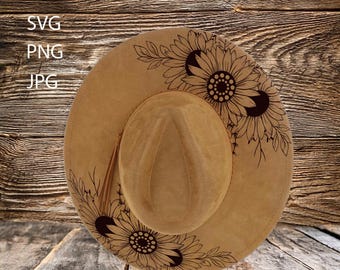 Hat Laser Burning Designs – Digital Download (SVG, PNG, JPG) for Wide Brim & Cowboy Hats, WD2021, Sunflowers