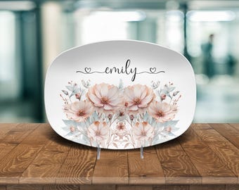 Personalized Floral Serving Platter – Custom Name, Unbreakable Decor