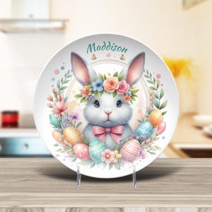 Personalized Easter Plate, Custom Rabbit Dinnerware, Kids Easter Gift, Easter Bunny Dish, Easter Décor