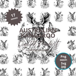 Motifs australiens de gravure laser Kangourou – Western SVG PNG JPG | Kangourou australien pour tous les lasers