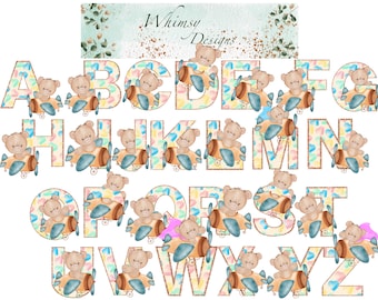 Teddy Bear Airplane Letters | Rose Gold Glitter Alpha (Digital Download)