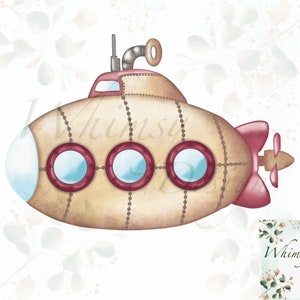Submarine watercolour clipart | Individually saved files | png | hand drawn | sublimation | digital download