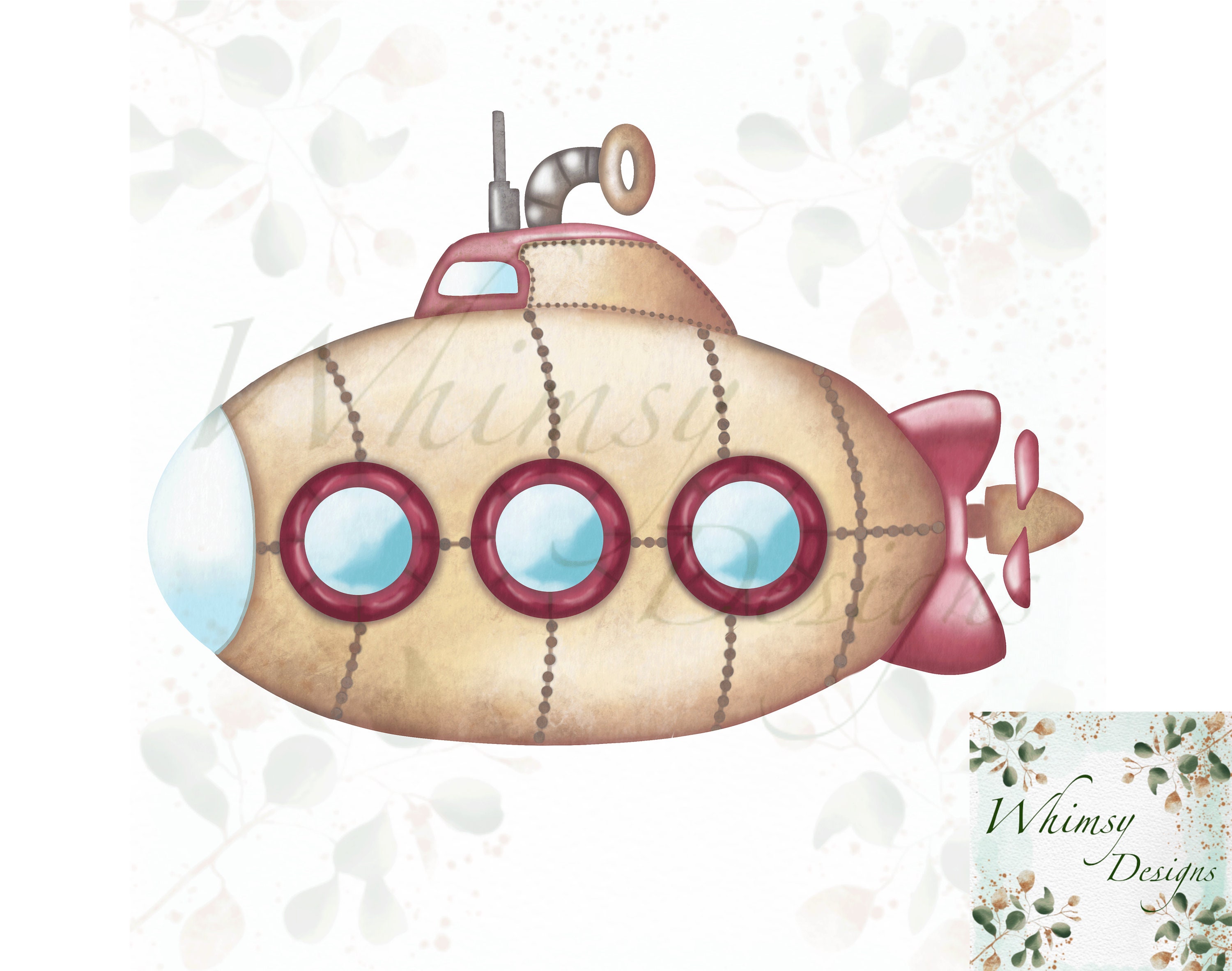 Submarine watercolour clipart | Individually saved files | png | hand drawn | sublimation | digital download