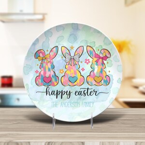 Personalised Easter Bunny Plate, Custom Family Name Easter Plate, Unbreakable Easter Dish, Easter Bunny Kitchen Decor, Easter Gift