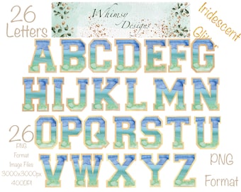 Watercolor Varsity Alphabet Clipart | Iridescent Glitter Letters (Digital Download)