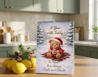 2027 Teddy Bear Wall Calendar, Whimsical Storybook Art, Nursery Decor (Personalised or Non Personalised)