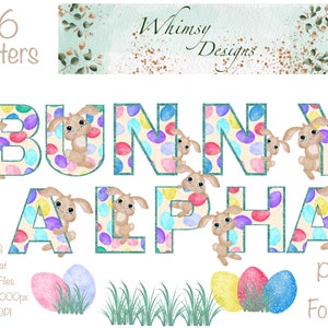 Bunny Alpha with Green Glitter | Individually saved letters | png | hand drawn | sublimation | digital download