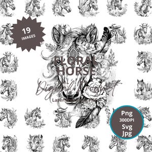 Land Blumenpferd Lasergravur Designs - Western SVG PNG JPG | Rustikales Blumenpferd für jeden Laser