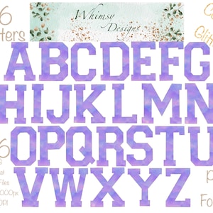 Purple Watercolour Alpha with Copper Glitter | Individually saved letters | png | hand drawn | sublimation | digital download