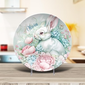 Magical Forest Rabbit Plate, Personalized Dinnerware, Custom Kids Plate, Unbreakable Gift, Rabbit Decor, Nursery Plate, Baby Shower Gift