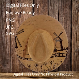 Hat Laser Burning Designs – Digital Download (SVG, PNG, JPG) for Wide Brim & Cowboy Hats, WD2139, Windmill