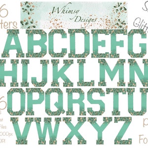 Green Eucalyptus Leaves Alpha Silver Glitter | Individually saved letters | png | hand drawn | sublimation | digital download