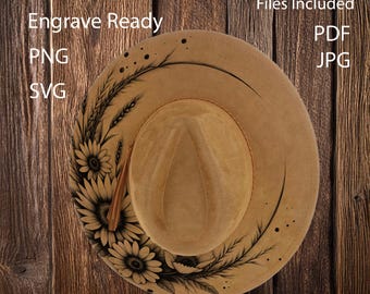 Hat Laser Burning Designs –Digital Download (Pdf, Png, Svg, Jpg) includes hand burning files for Wide Brim & Cowboy Hats WD3712 Floral