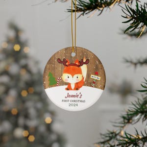 Personalized Fox Christmas Ornament, Custom Holiday Décor, Cute Animal Ceramic Keepsake, Child&#39;s First Christmas Gift
