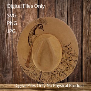 Hat Laser Burning Designs – Digital Download (SVG, PNG, JPG) for Wide Brim & Cowboy Hats, WD2060, Peacock
