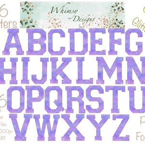 Purple Watercolour Alpha with Gold Glitter | Individually saved letters | png | hand drawn | sublimation | digital download
