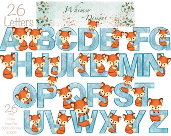 Fox Glitter Alphabet | Hand Drawn PNG Clipart (Digital Download)