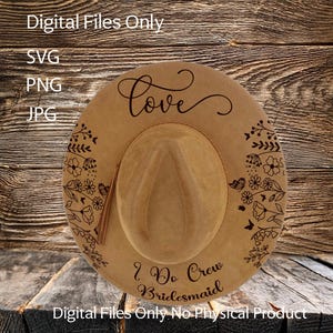 Hat Laser Burning Designs – Digital Download (SVG, PNG, JPG) for Wide Brim & Cowboy Hats, WD2088, Bridal Party