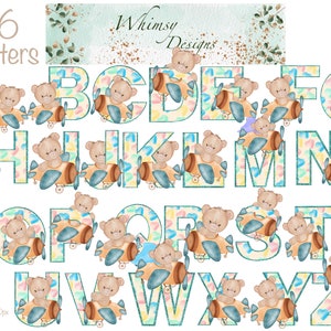 Teddy Bear Plane Alpha Hearts with Green Glitter | Individually saved letters | png | hand drawn | sublimation | digital download