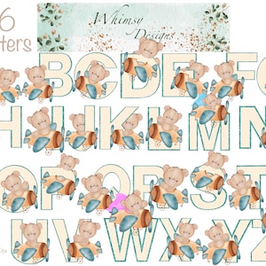 Teddy Bear Plane Alpha Spots with Green Glitter | Individually saved letters | png | hand drawn | sublimation | digital download