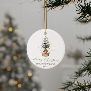 Merry Christmas Tree Ornament, Personalized Holiday Decor, Ceramic Keepsake Gift, Custom Christmas Ornament, Tree Decoration