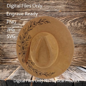 Desenhos de chapéus a laser – Download digital (SVG, PNG, JPG) para chapéus de aba larga e cowboy, WD2168, girassóis florais