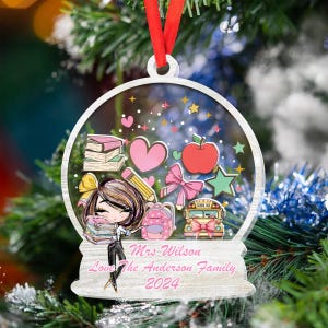 Wood and Acrylic Personalised Teacher Shaker Christmas Ornaments