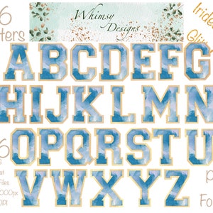 Varsity Blue Watercolour Alpha Iridescent Glitter | Individually saved letters | png | hand drawn | sublimation | digital download
