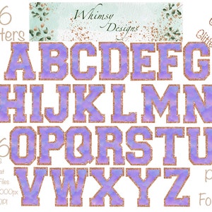 Varsity Purple Watercolour Alpha with Rose Gold Glitter | Individually saved letters | png | hand drawn | sublimation | digital download