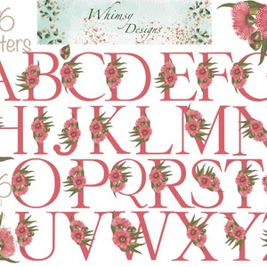 Australian Bush Gum Flower Alpha Pink Set 1 | Individually saved letters | png | hand drawn | sublimation | digital download