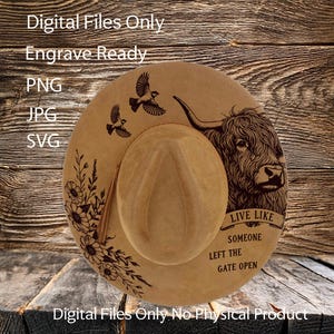 Motifs gravés au laser pour chapeaux – Téléchargement numérique (SVG, PNG, JPG) pour chapeaux de cowboy et à bord large, WD2196, vache Highland