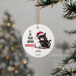 Personalized Christmas Cat Ornament, Custom Holiday Decor, Ceramic Gift For Cat Lovers, Funny Cat Decoration, Holiday Tree Ornament