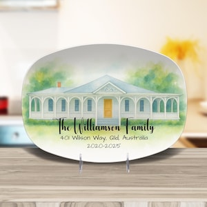Personalized House Platter, Custom Watercolour Décor, Housewarming Gift, Unique Keepsake Ceramic Oval, Home Portrait Dish