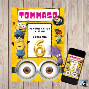 biglietto digitale invito compleanno whatsapp tema minions