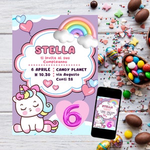 invito digitale compleanno whatsapp tema unicorno