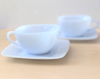 Fire King Azurite blue vintage mid century modern cups and saucers.