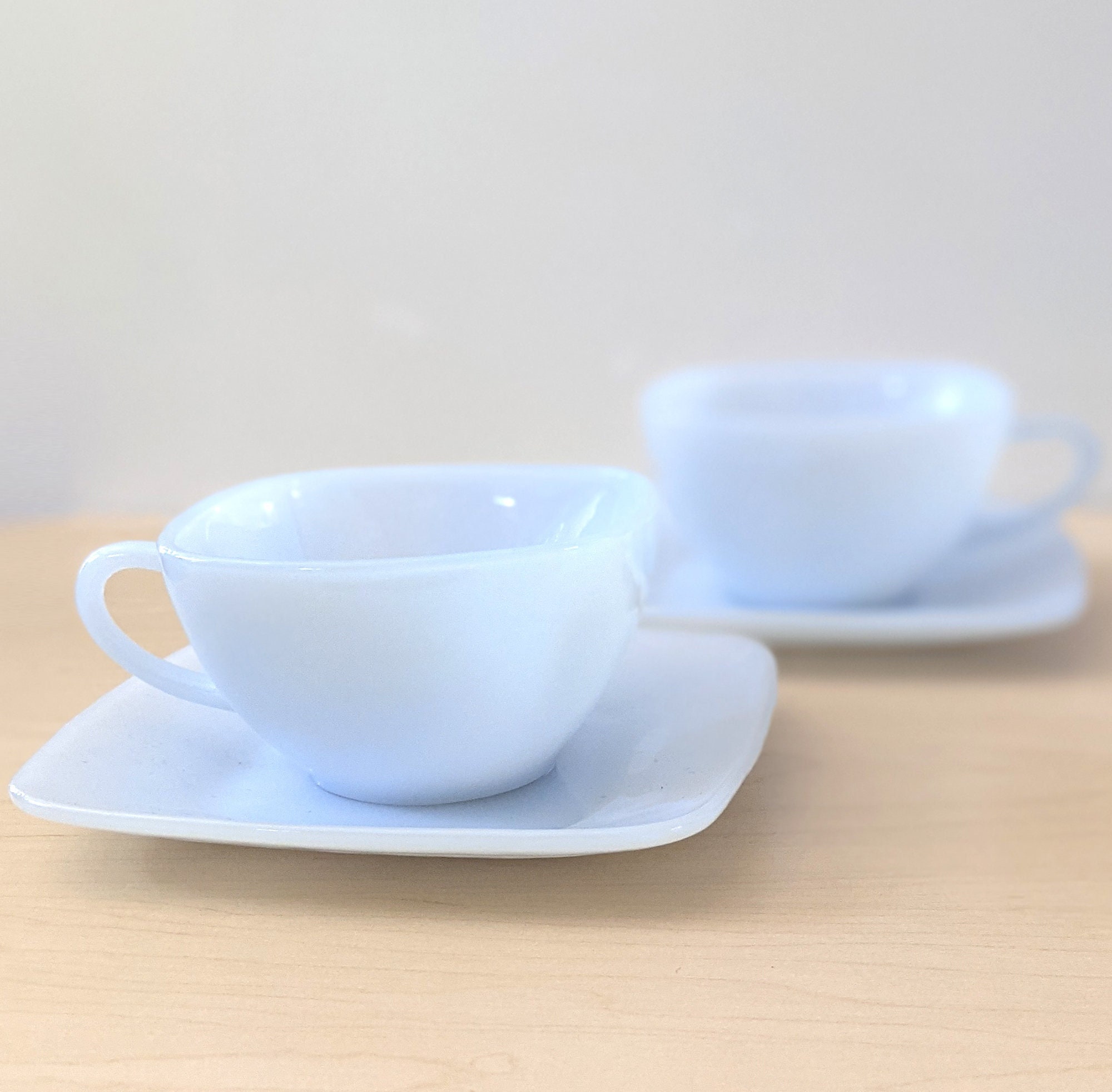 Fire-king Azurite Charm Cup & Saucer Set, 1950s Pale Blue Milk