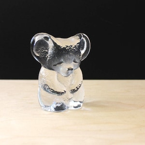 Koala crystal paperweight, Swedish mid century glass, clear sculptural animal, desk decor