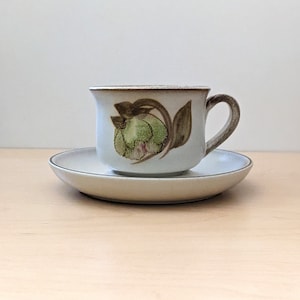 Denby Troubadour Cup and Saucer, 1970s English Stoneware, Vintage Tea Set, Rustic Floral Pottery, Made in England