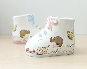 Macetas vintage con forma de zapatitos de bebé, 1976 Wolfpit, decoración de cerámica japonesa para habitación infantil, juego de 2