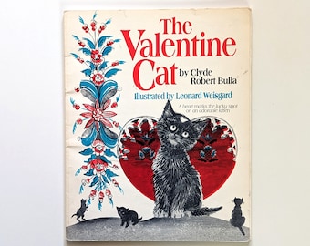 The Valentine Cat. Vintage 1980s paperback edition of a 1950s book. Leonard Weisgard mid century illustrations.