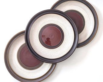 Vintage Denby Speiseteller, Potter's Wheel Rust, Steinzeug-Set von 3, hergestellt in England