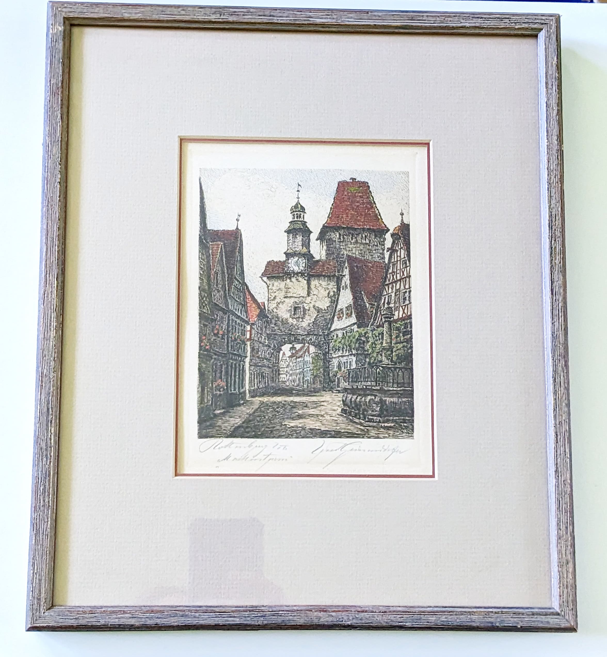 Rothenburg Ob Der Tauber Framed Etching, Signed by Ernst