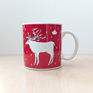 Joyous Noel.  Vintage 1980s Taylor and Ng Christmas mug with reindeer and birds