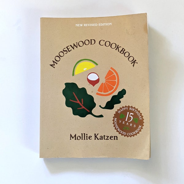 Moosewood Cookbook. Vintage vegetarian cookbook, 1990s reprint.